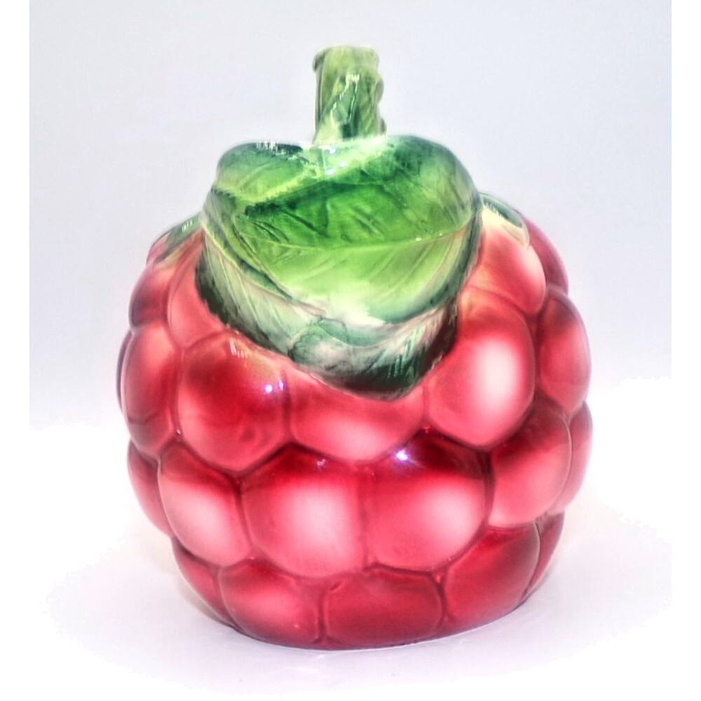 Vintage Gorgeous Majolica style Red Grapes and Vine green & purple Teapot RARE